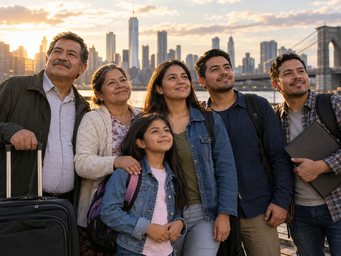 Familia esperanzado en la hora dorada