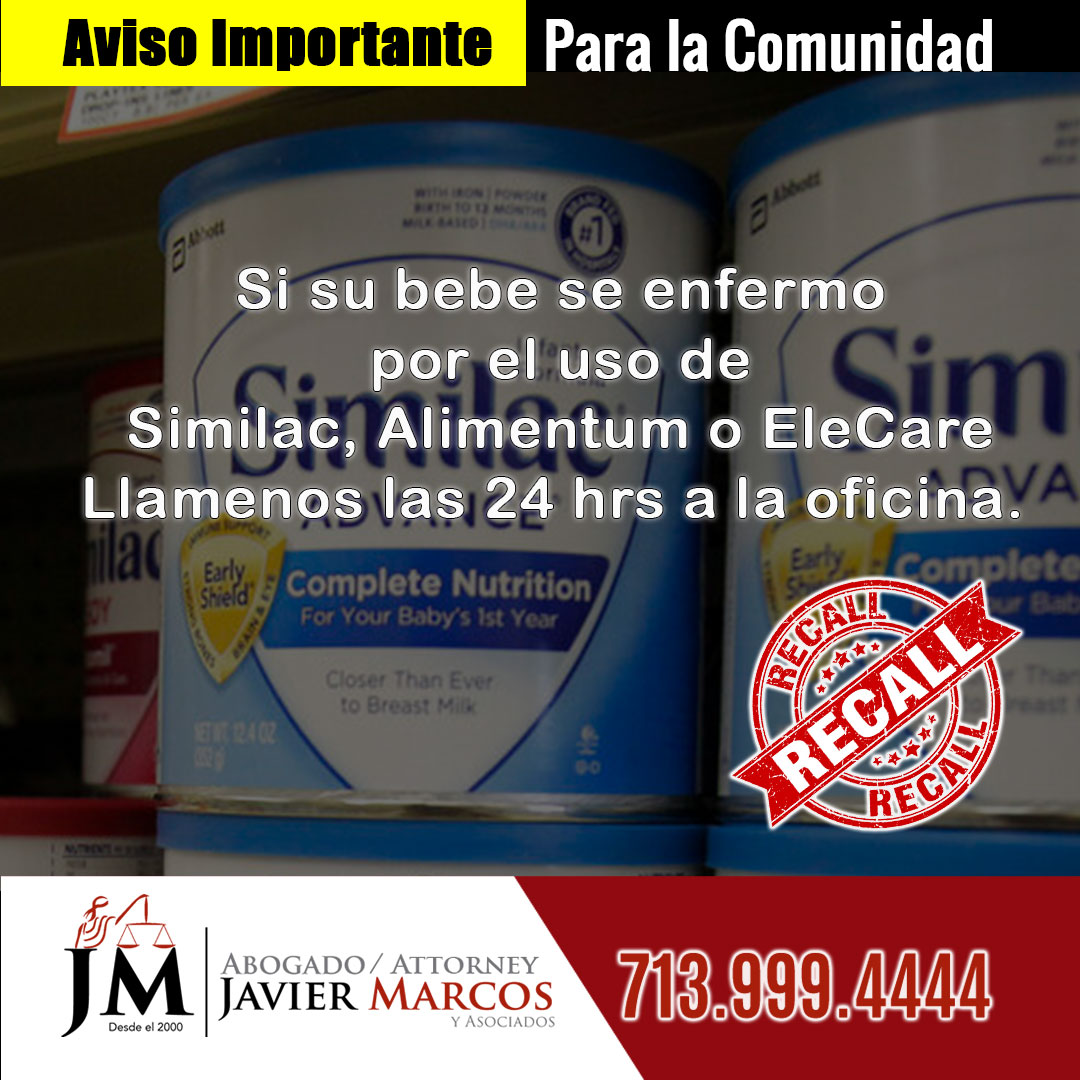 Similac, Alimentum o Elecare Recall | Abogado Javier Marcos | 713.999.4444