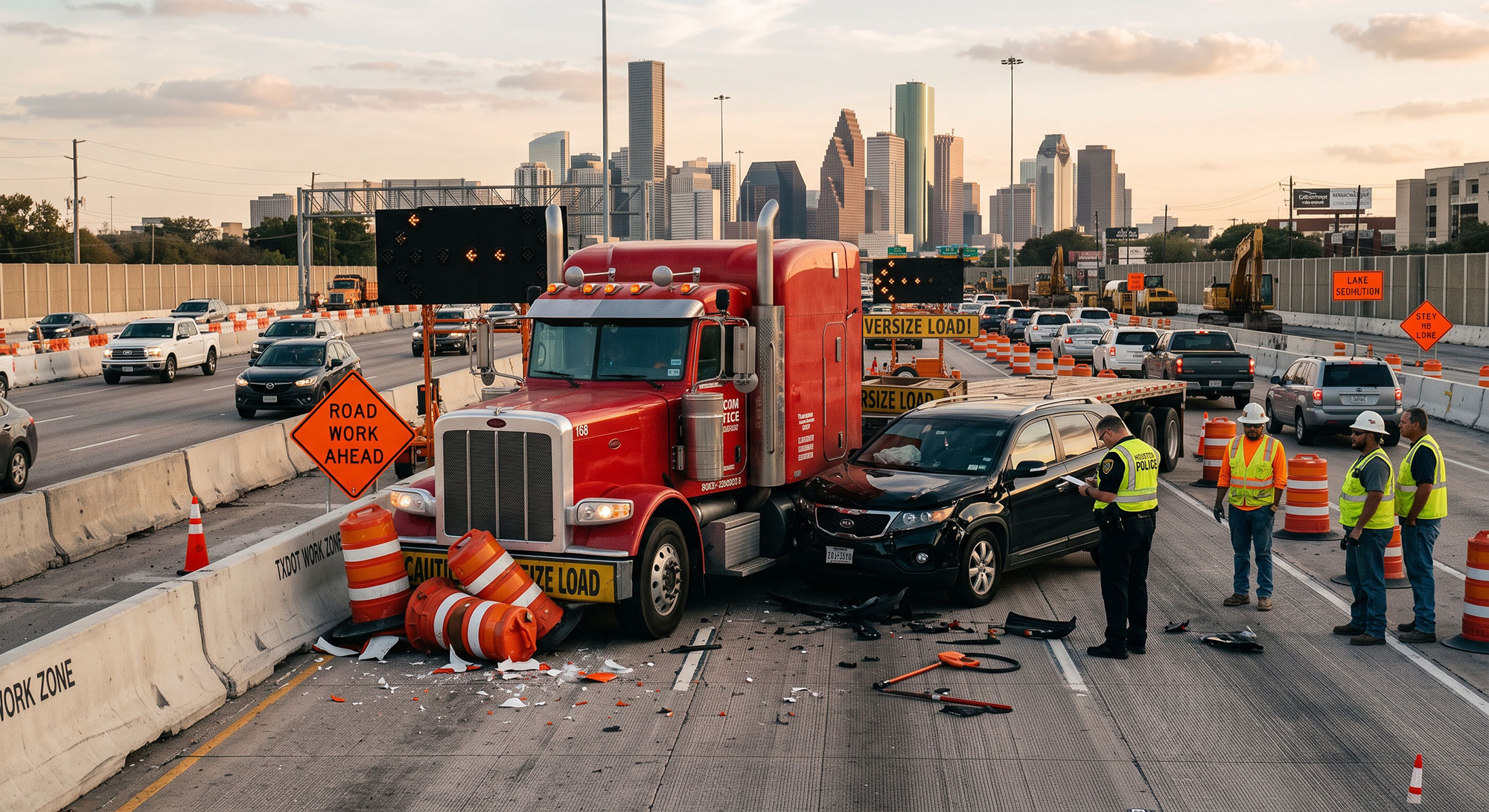 Accidentes de Camiones de 18 Ruedas en Zonas de Construcción de la I-10 en Houston